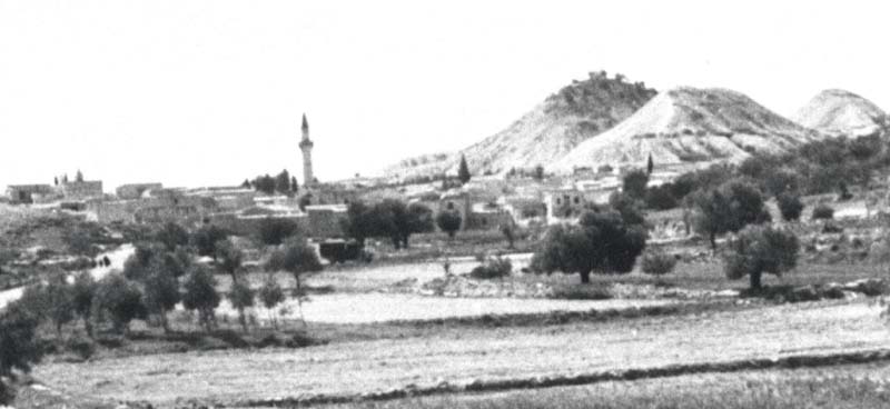 Village minarete and at far back Stavrovouni of neighbouring village Lymbia